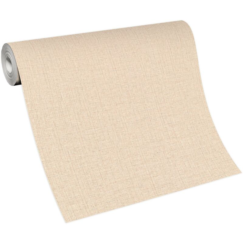 Papier peint beige foncé uni aspect textile | Tapisserie beige intissée chambre adulte | Papier peint intissé salon & séjour