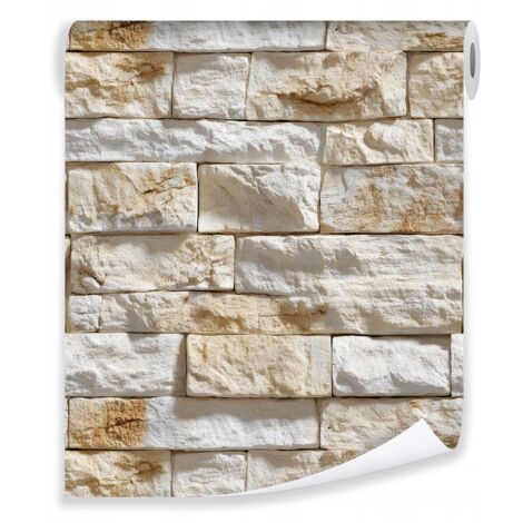 Papier peint beige structure Murale en briques sur mur molletonné salon chambre  coucher