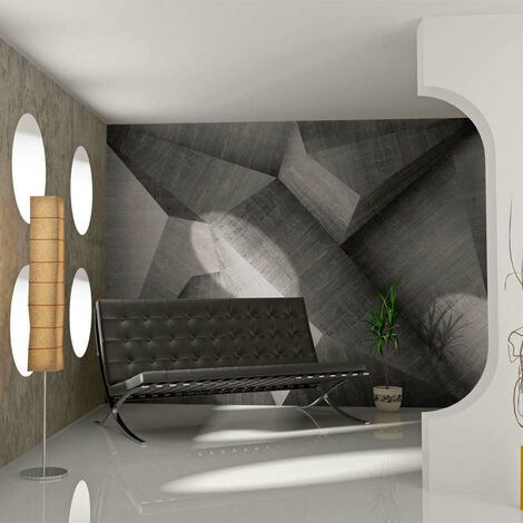 Papier peint beton illusion d'optique - 450 x 270 cm - Noir et blanc