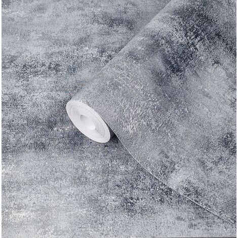 Papier peint beton uni gris anthracite noir argent 10.05 x 0.53 m - Gris Argent Noir Anthracite
