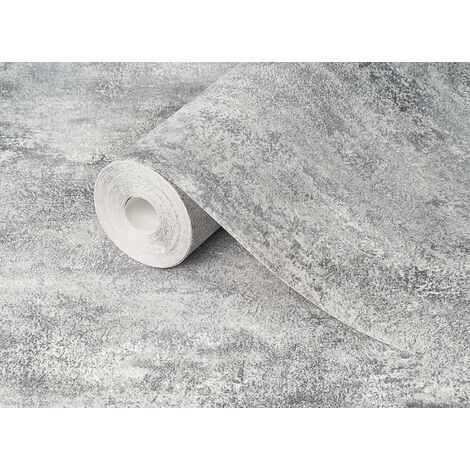 Papier peint beton uni gris argent 10.05 x 0.53 m - Gris Argent