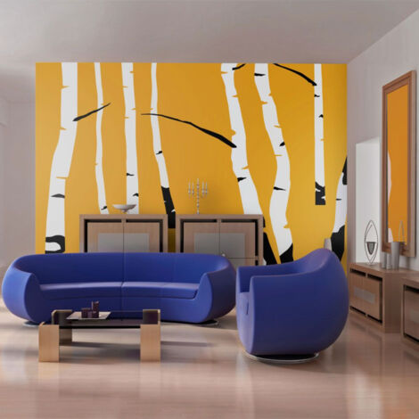 Papier Peint "Birches on the Orange Background" 231 x 300 cm