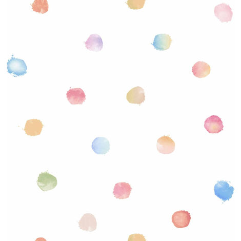 Papier peint blanc à pois multicolores Tapisserie aquarelle à pois idéale chambre enfant Papier peint intissé chambre bébé