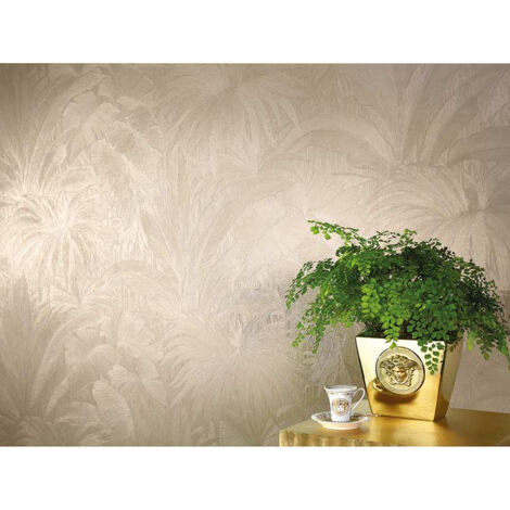 Papier peint blanc feuille palmier Tapisserie jungle blanc crème pour chambre adulte Papier peint exotique moderne pour salon