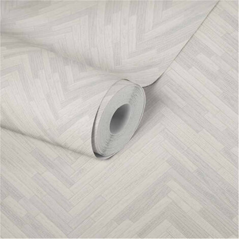 Papier peint blanc & gris motif chevron Tapisserie imitation bois moderne pour salon Papiers peints intissés pour couloir