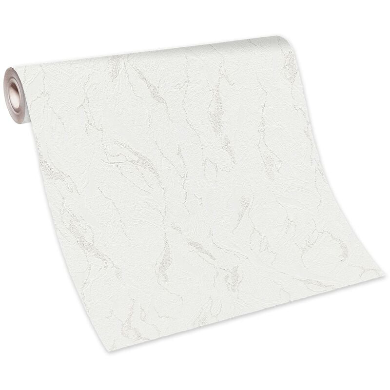 Papier peint blanc marbré salon & couloir | Tapisserie blanche crème avec marbrures chambre | Papier peint clair classique intissé