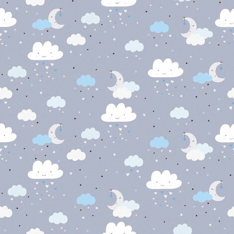 Papier peint bleu motif nuage pour chambre garçon Tapisserie enfant bleue intissée motif nuage Papiers peints gris pour chambre bébé