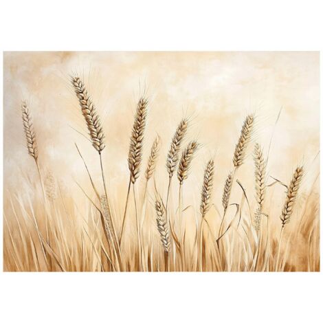 Papier peint boho avec des épis de blé, beige, décoration murale pour salon – 150 x 105 cm Wallarena