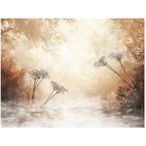 Papier peint boho beige avec des arbres, décoration murale ethnique pour le salon ou la chambre à coucher – 350 x 250 cm Wallarena