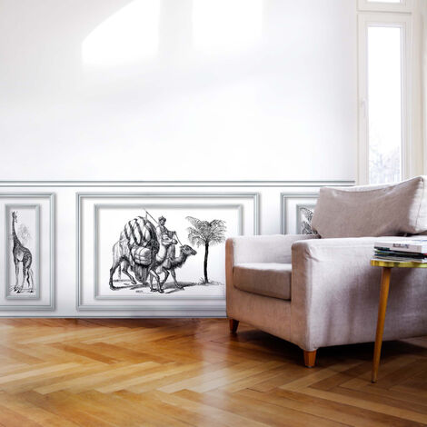 Papier peint bois africain trompe l'oeil 75x200cm, panoramique, avec soubassement boiserie, décoration murale.
