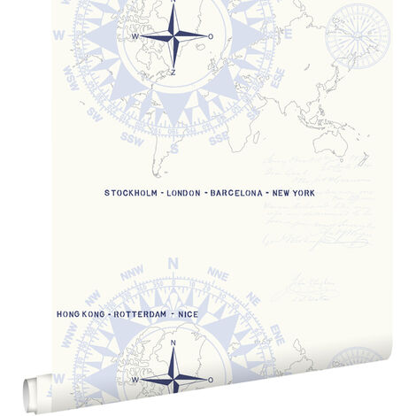 papier peint boussoles bleu clair - ESTAhome