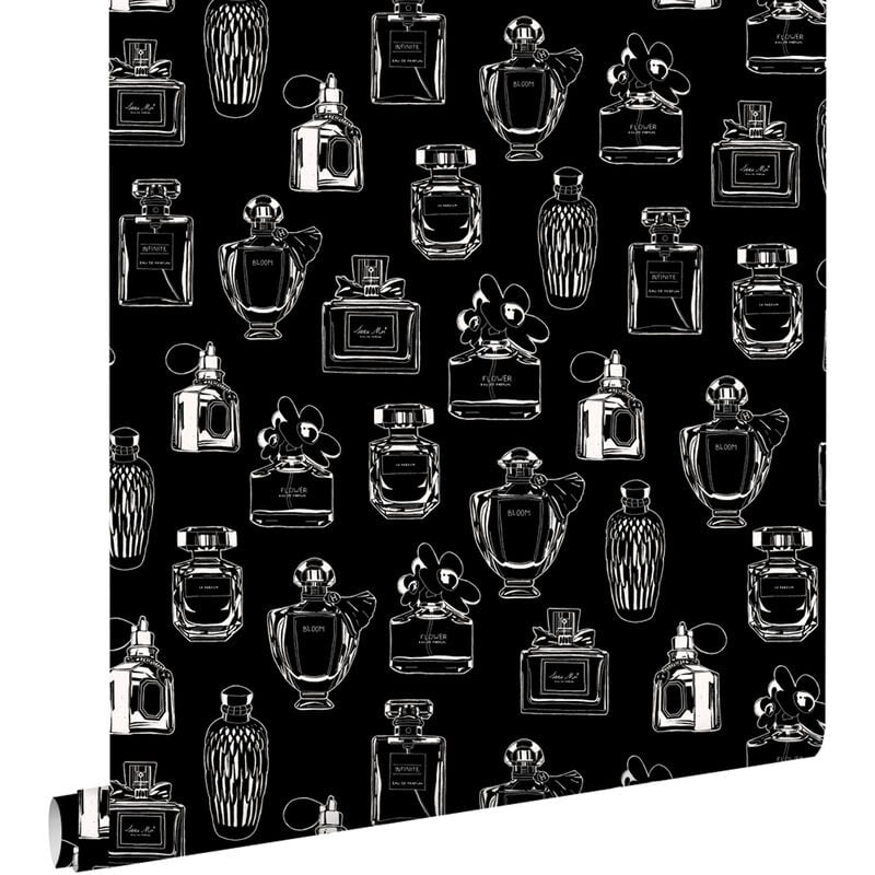 Estahome - papier peint bouteilles de parfum noir et blanc