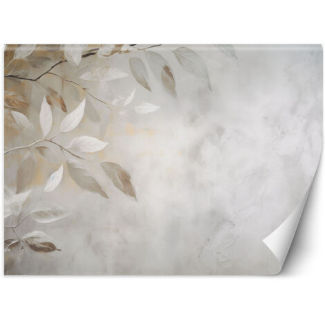 Papier peint Branches boho feuilles beige béton 100x70