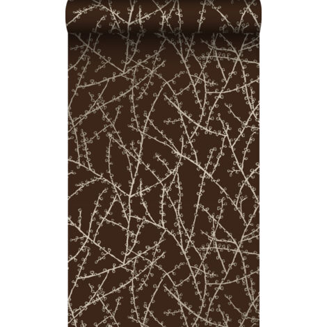 papier peint branches de fleurs brun mat et bronze brillant  - Origin Wallcoverings