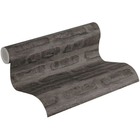 Papier peint brique anthracite effet industriel moderne idéal pour chambre et séjour, papier peint intissé effet brique