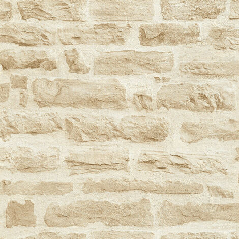 Papier peint brique beige clair Tapisserie tendance pierre trompe l'oeil tapisserie style industriel Papier peint moderne chambre d'ado - 10,05 x 0,53 m