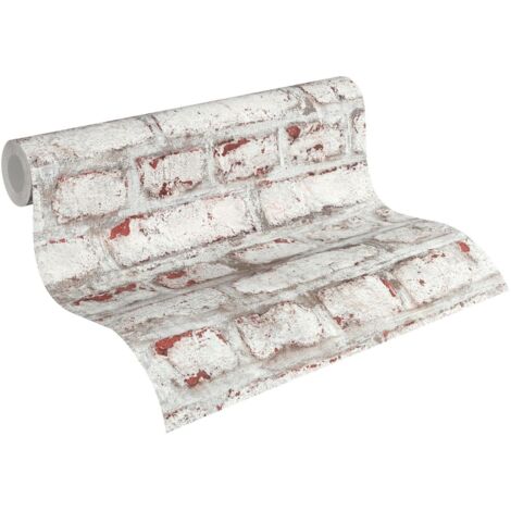 papier peint brique blanc, marron et gris  - A.S. Création