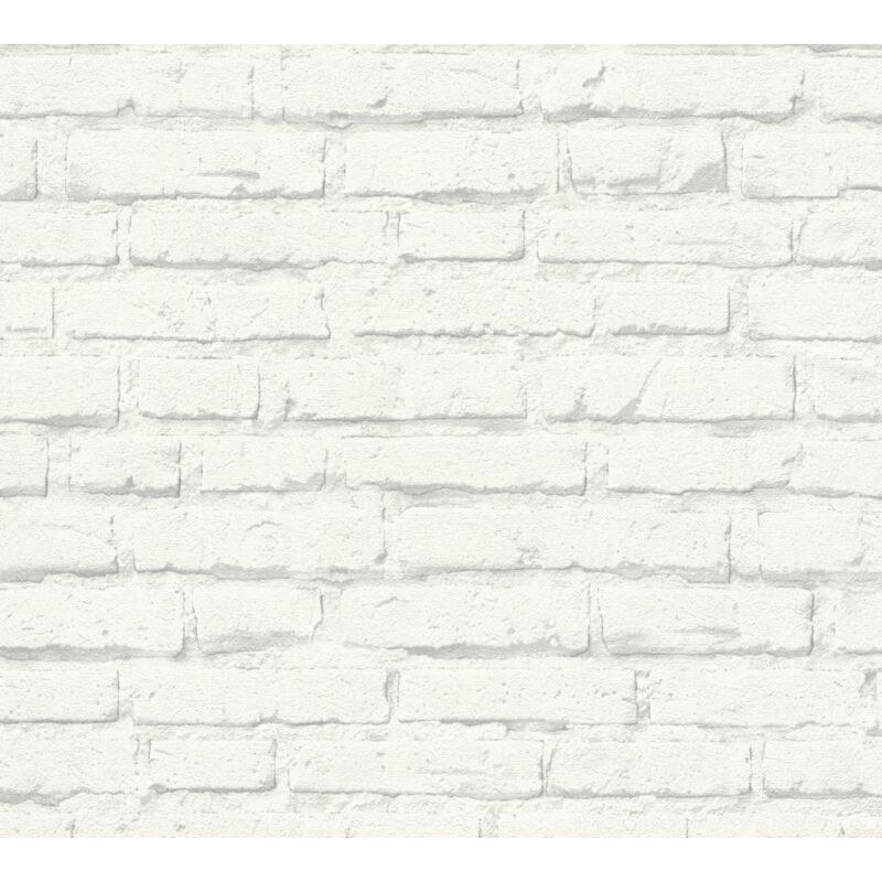 A.s.creations - Papier peint brique blanche Tapisserie imitation pierre réaliste Papiers peints blancs intissés modernes pour chambre et salon