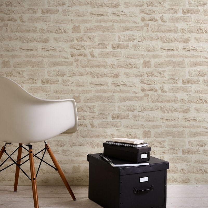 Papier peint brique beige Tapisserie brique entrée, cuisine & salon Papier peint intissé moderne effet briques apparentes