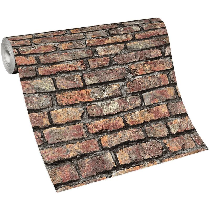 Papier peint brique marron style industriel | Tapisserie brique moderne chambre ado | Papier peint imitation pierre salon & couloir