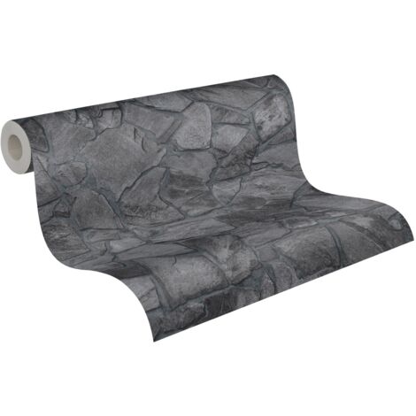 papier peint brique noir, gris charbon de bois et gris - Livingwalls
