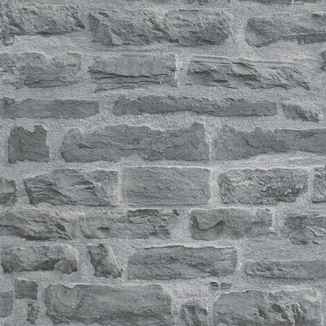 Papier Peint imitation "Mur de Pierres avec joint grisé"