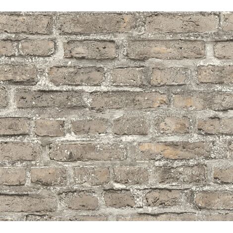 Papier peint brique, pierre, imitation brique et pierre, intissé marron multicolore gris