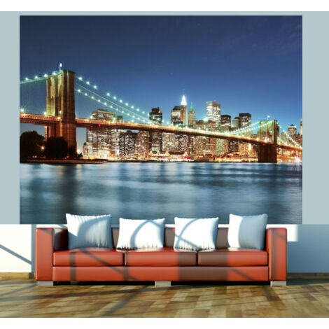 Papier Peint "Brooklyn Bridge Scintillant dans la Nuit" 154 x 200 cm
