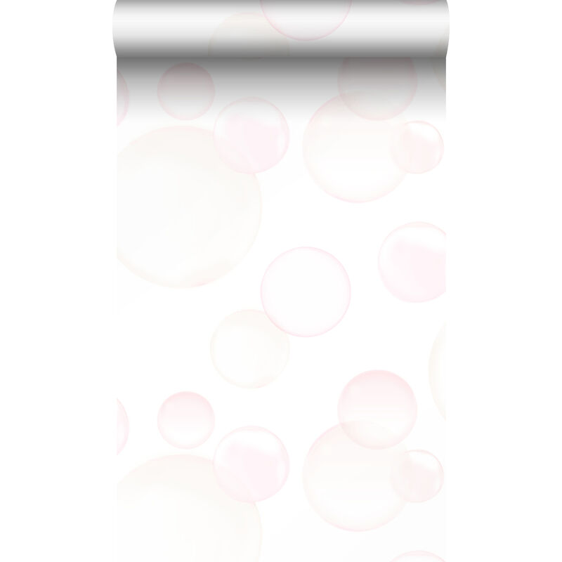 Papier peint bulles flottantes blanc mat, rose poudre clair et orange pêche pastel Origin Wallcoverings