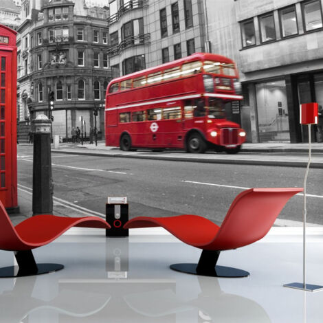 Papier Peint "Cabine Téléphonique & Bus Rouges à Londres" 193 x 250 cm