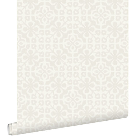 papier peint carreaux de ciment argent  - ESTAhome