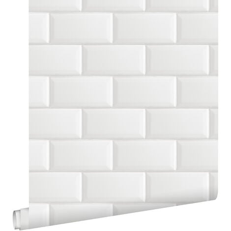 papier peint carreaux de ciment blanc  - ESTAhome