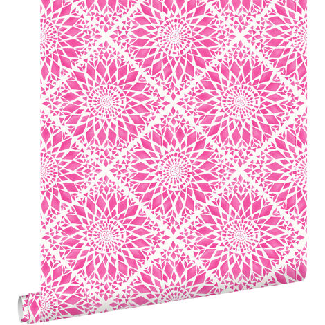 papier peint carreaux de ciment rose - ESTAhome