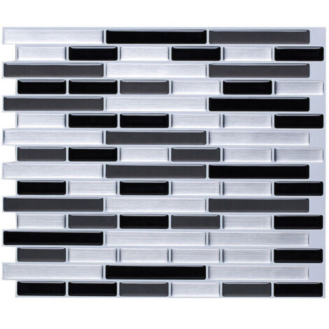 Papier Peint Carrelage Autocollant Argent brossé 28 x 24 cm Style Mosaïque Sticker Mural Film Décoratif Imperméable pour Carreaux de Mur de Salle de Bains et de Cuisine