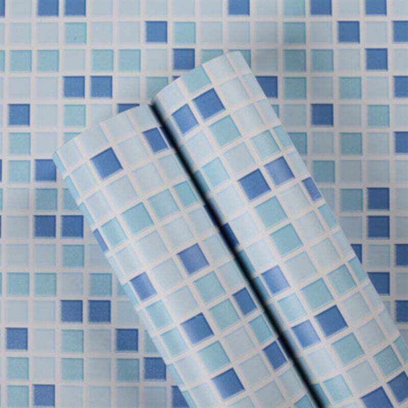Papier Peint Carrelage Autocollant Bleu 61x100 cm Style Mosaïque Sticker Mural Film Décoratif Imperméable pour Carreaux de Mur de Salle de Bains et
