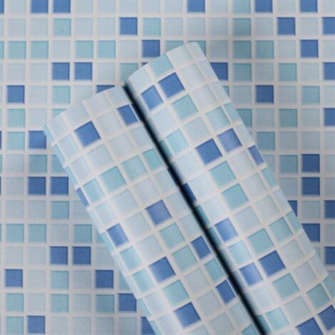 Papier Peint Carrelage Autocollant Bleu 61x100 cm Style Mosaïque Sticker Mural Film Décoratif Imperméable pour Carreaux de Mur de Salle de Bains et de Cuisine