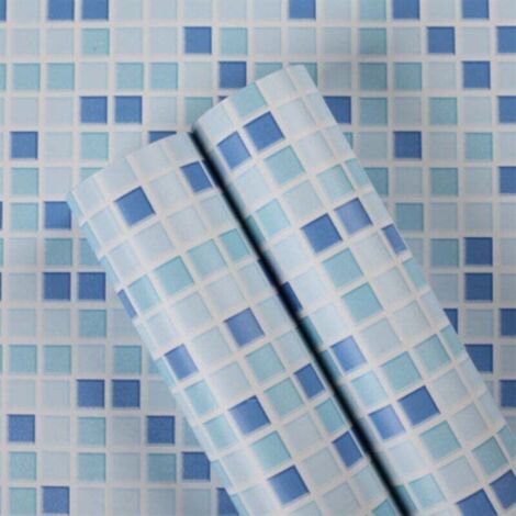 Papier Peint Carrelage Autocollant Bleu 61x100 cm Style Mosaïque Sticker Mural Film Décoratif Imperméable pour Carreaux de Mur de Salle de Bains et de Cuisine