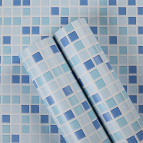 Papier Peint Carrelage Autocollant Bleu 61x100 cm Style Mosaïque Sticker Mural Film Décoratif Imperméable pour Carreaux de Mur de Salle de Bains et de Cuisine