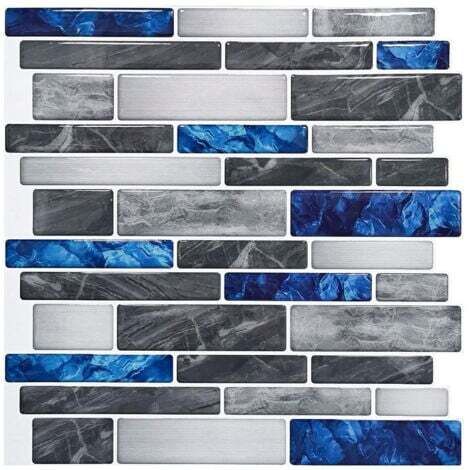 Papier Peint Carrelage Autocollant Gemmes bleu profond 30 x 30 cm Style Mosaïque Sticker Mural Film Décoratif Imperméable pour Carreaux de Mur de Salle de Bains et de Cuisine