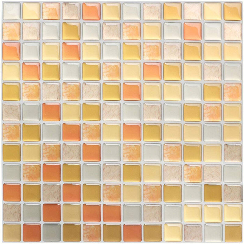 Linghhang - Papier Peint Carrelage Autocollant Jaune 24x24 cm Style Mosaïque Sticker Mural Film Décoratif Imperméable pour Carreaux de Mur de Salle