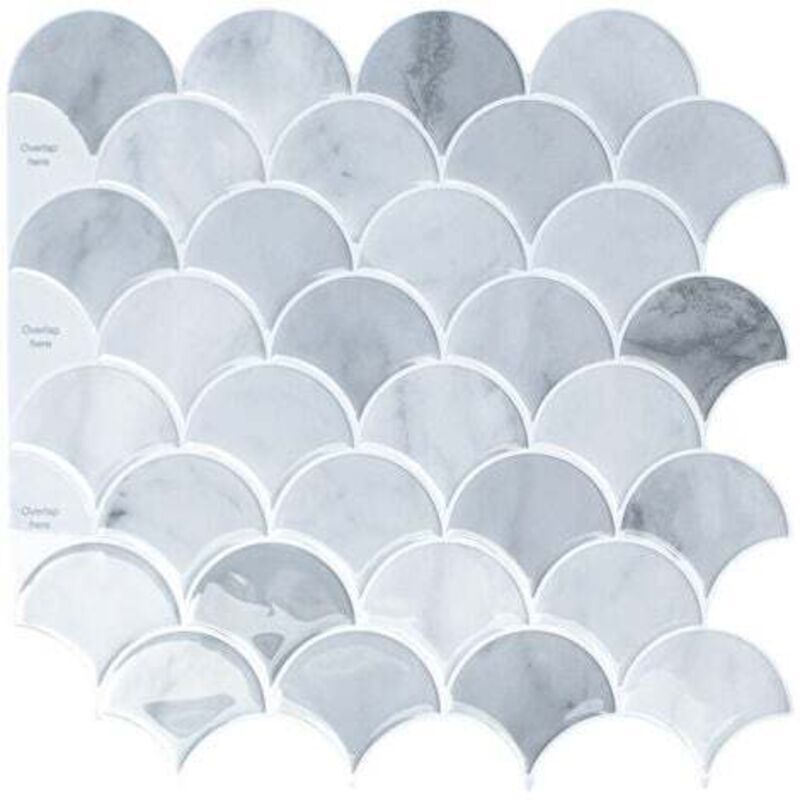 Papier Peint Carrelage Autocollant Modèle de secteur gris 30 x30 cm Style Mosaïque Sticker Mural Film Décoratif Imperméable pour Carreaux de Mur de