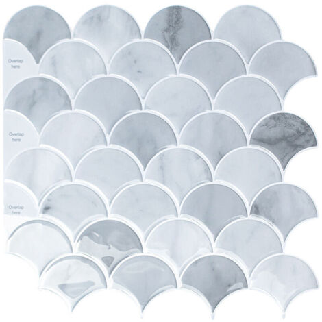Papier Peint Carrelage Autocollant Modèle de secteur gris 30 x30 cm Style Mosaïque Sticker Mural Film Décoratif Imperméable pour Carreaux de Mur de Salle de Bains et de Cuisine