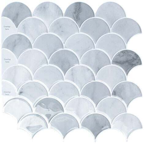 Papier Peint Carrelage Autocollant Modèle de secteur gris 30 x30 cm Style Mosaïque Sticker Mural Film Décoratif Imperméable pour Carreaux de Mur de Salle de Bains et de Cuisine