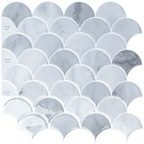 Papier Peint Carrelage Autocollant Modèle de secteur gris 30 x30 cm Style Mosaïque Sticker Mural Film Décoratif Imperméable pour Carreaux de Mur de Salle de Bains et de Cuisine