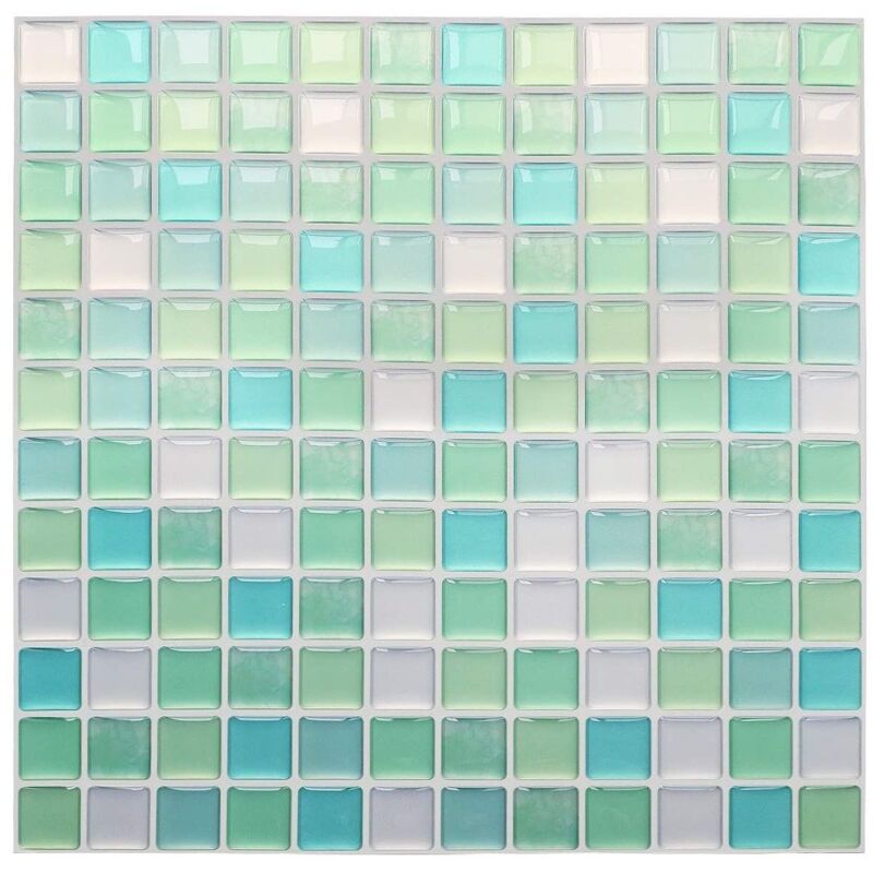 Linghhang - Papier Peint Carrelage Autocollant Vert 24x24 cm Style Mosaïque Sticker Mural Film Décoratif Imperméable pour Carreaux de Mur de Salle de