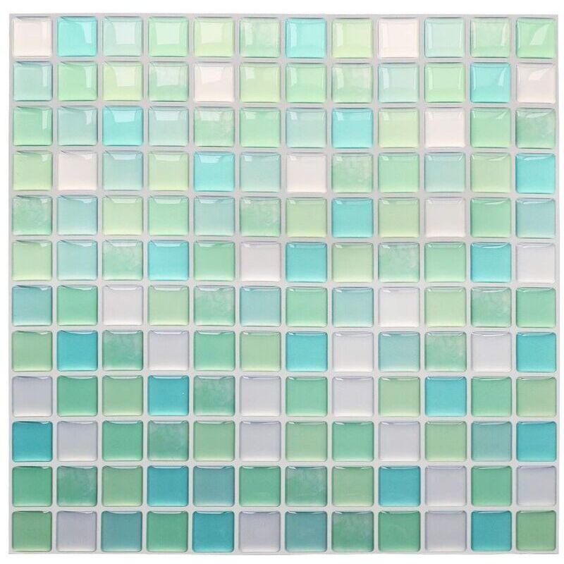 Papier Peint Carrelage Autocollant Vert 24x24 cm Style Mosaïque Sticker Mural Film Décoratif Imperméable pour Carreaux de Mur de Salle de Bains et de
