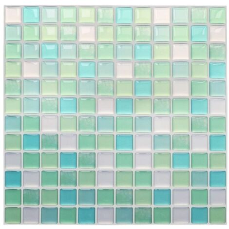 Papier Peint Carrelage Autocollant Vert 24x24 cm Style Mosaïque Sticker Mural Film Décoratif Imperméable pour Carreaux de Mur de Salle de Bains et de Cuisine