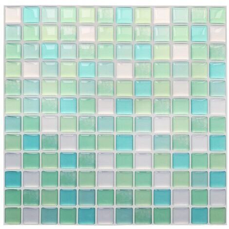 Papier Peint Carrelage Autocollant Vert 24x24 cm Style Mosaïque Sticker Mural Film Décoratif Imperméable pour Carreaux de Mur de Salle de Bains et de Cuisine