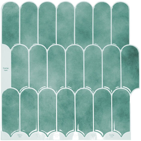 Papier Peint Carrelage Autocollant Vert 30 x30 cm Style Mosaïque Sticker Mural Film Décoratif Imperméable pour Carreaux de Mur de Salle de Bains et de Cuisine