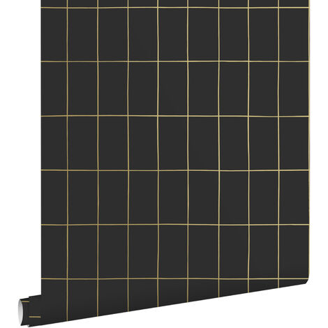 papier peint carrelage noir et or  - ESTAhome